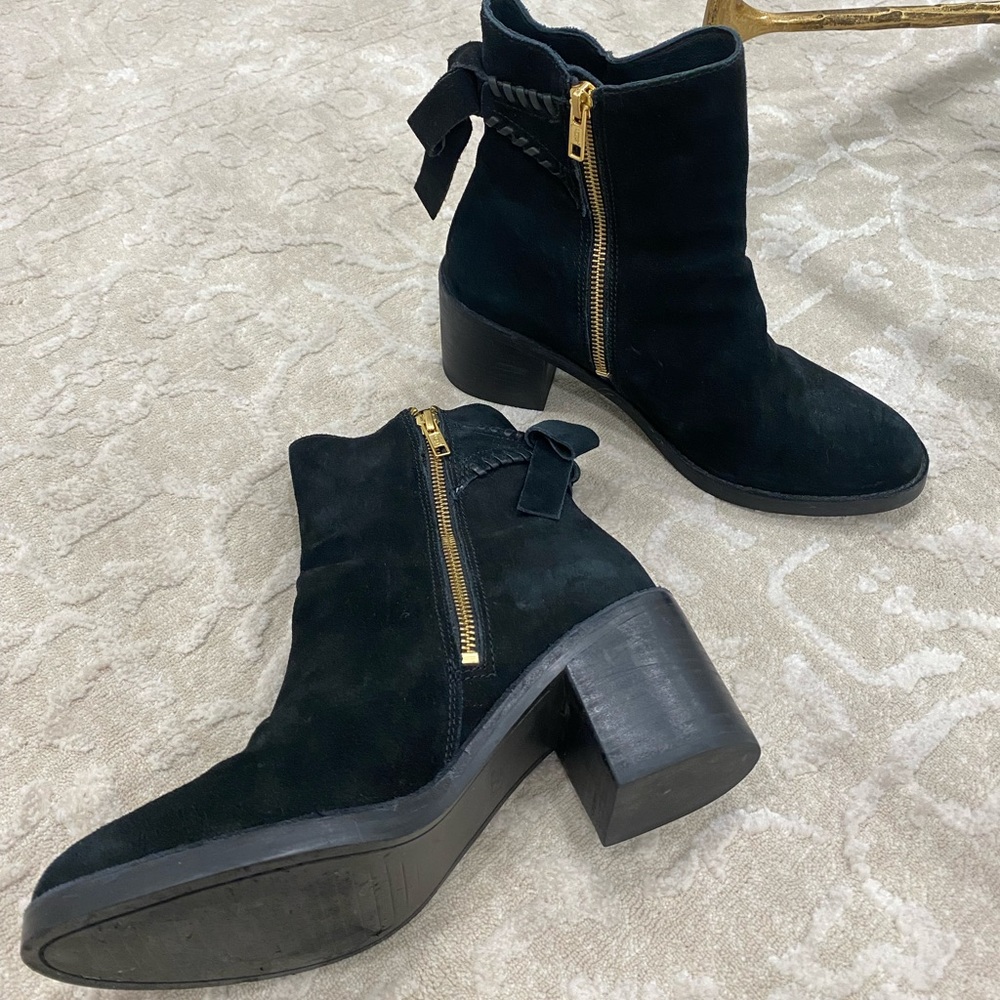 UGG Fraise WHIPSTITCH Black SUEDE Bow ZIP Booties BOOTS Womens